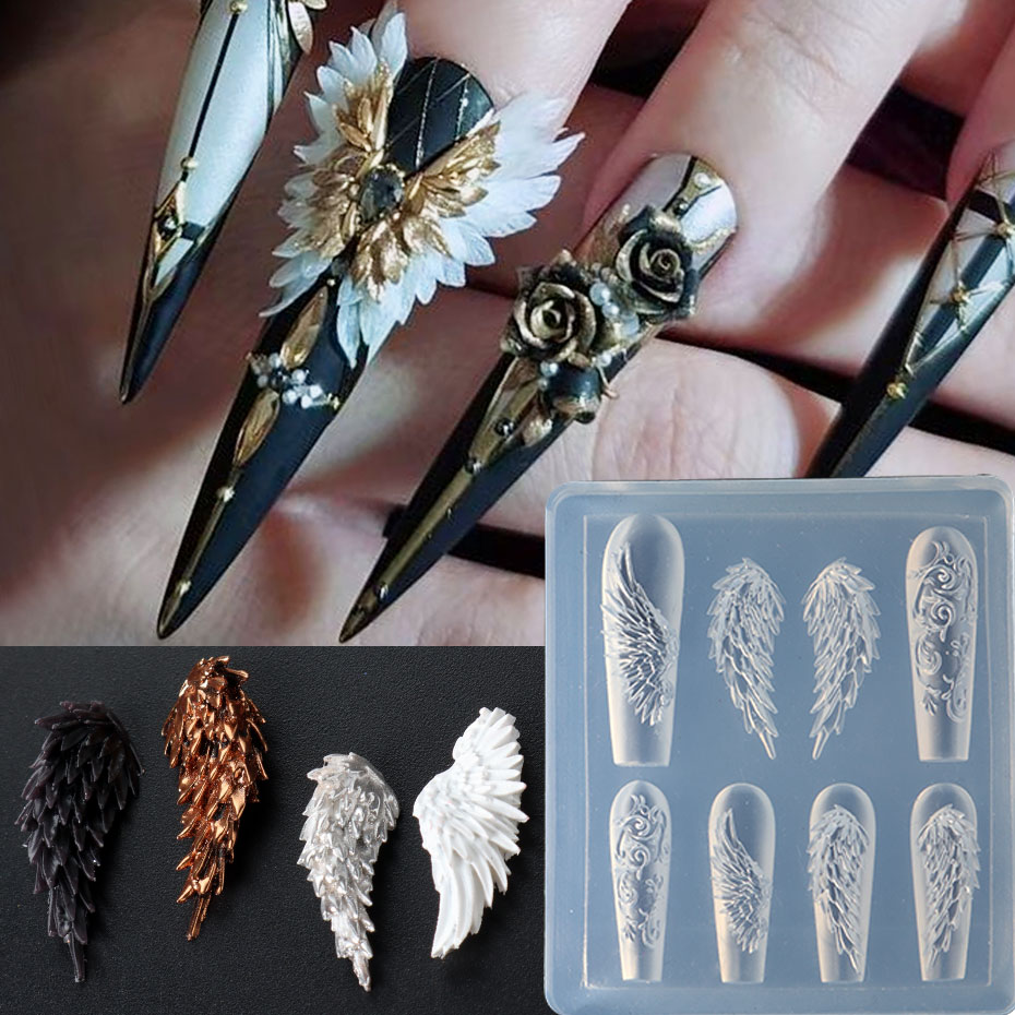 3D Printing Template - 1pcs 3D Charming Feather ปีกซิลิโคนเล็บแกะสลักแม่พิมพ์ Elegant