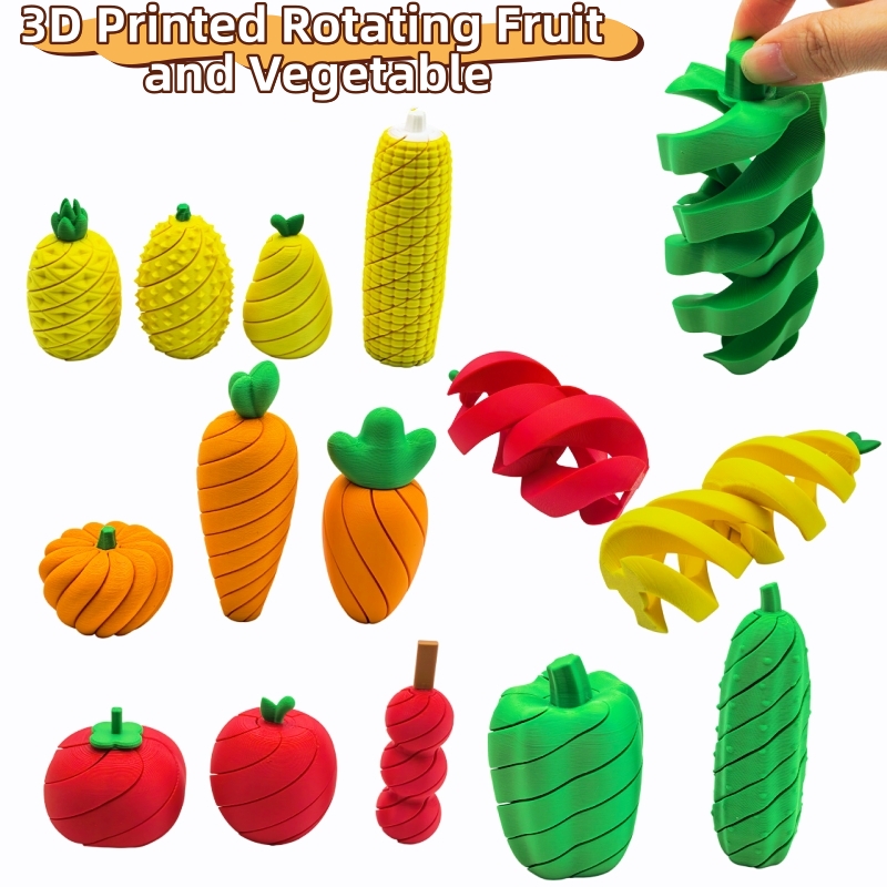 3D Printing Food - ชุดของเล่นบรรเทาความเครียดรูปผลไม้และผักพิมพ์ 3 มิติ หมุนได้ ใช้ตกแต่งบ้าน งานปาร์ตี้