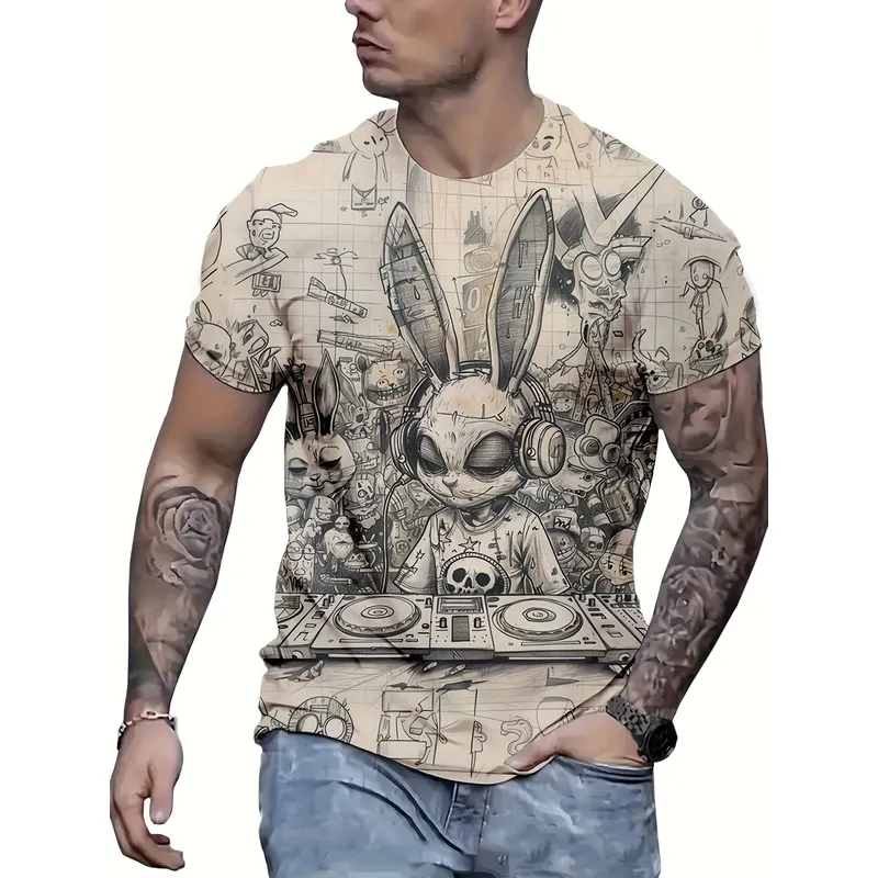 เสื้อยืดแขนสั้นพิมพ์ลายการ์ตูน - 3D Printing Rabbit บทวิจารณ์และราคา